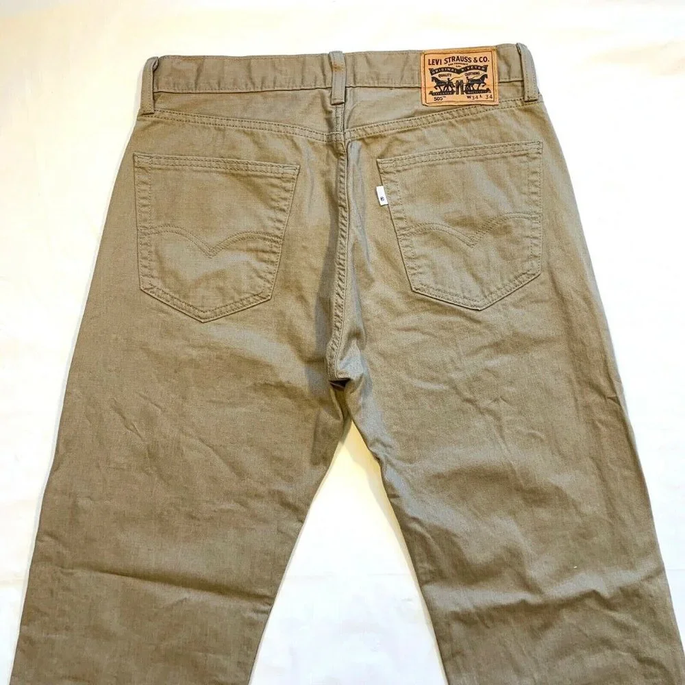 Levi's 505 Jeans Mens 34x34 Regular Fit Straight Leg Khaki Cotton White Tab‎